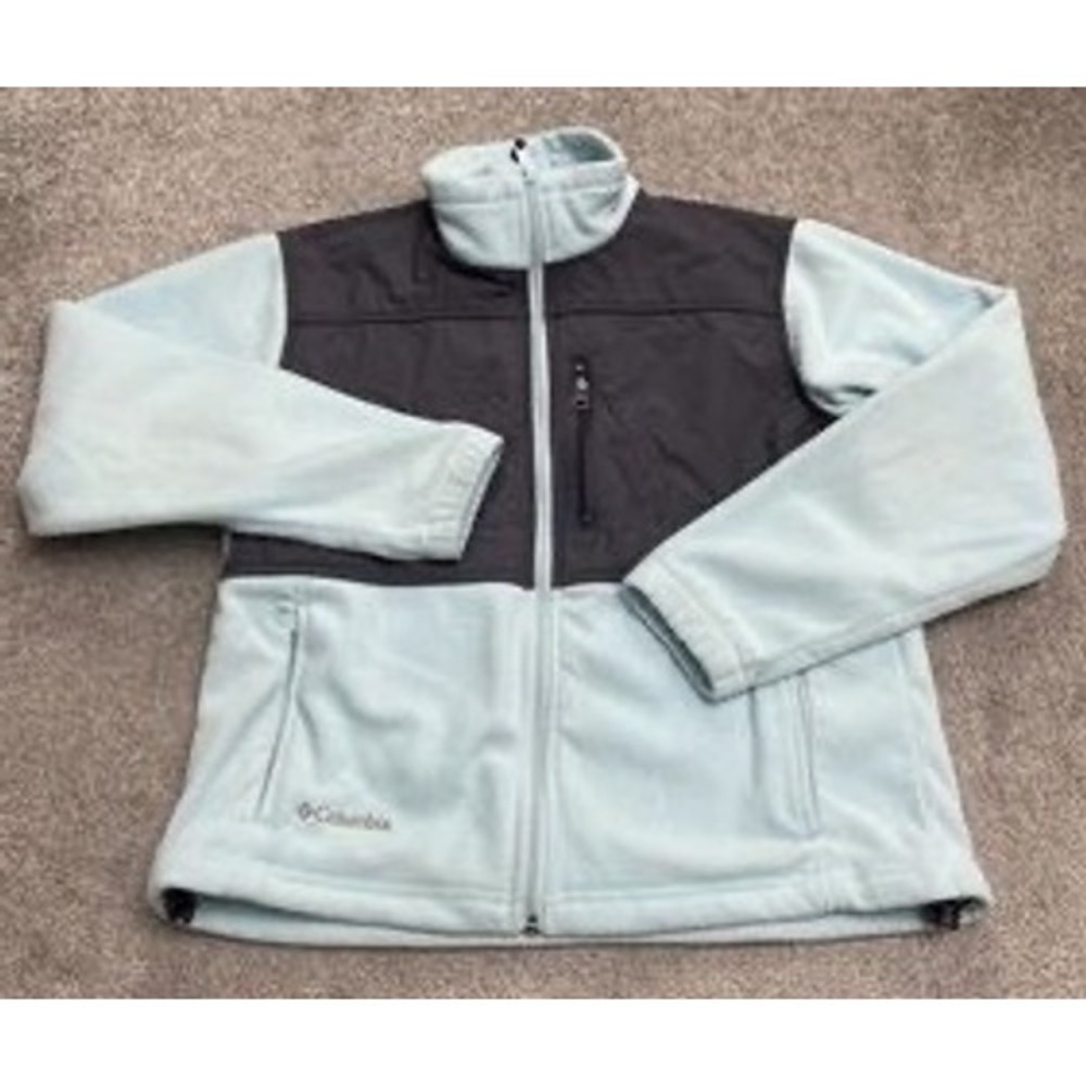 Columbia Fleece Full Zip Stand Collar Jacket Womens L Light Blue Grey PreLoved